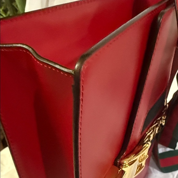 Gucci Red Web Sylvie Leather Large Shoulder Bag with COA and extra strap. - Picture 12 of 16